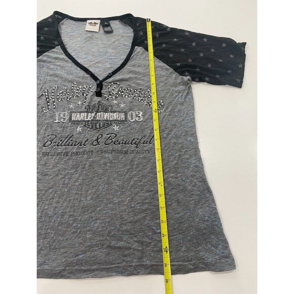 Harley Davidson Brilliant + Beautiful Gray with Blue Burnout Star Sleeves XL - Picture 6 of 9